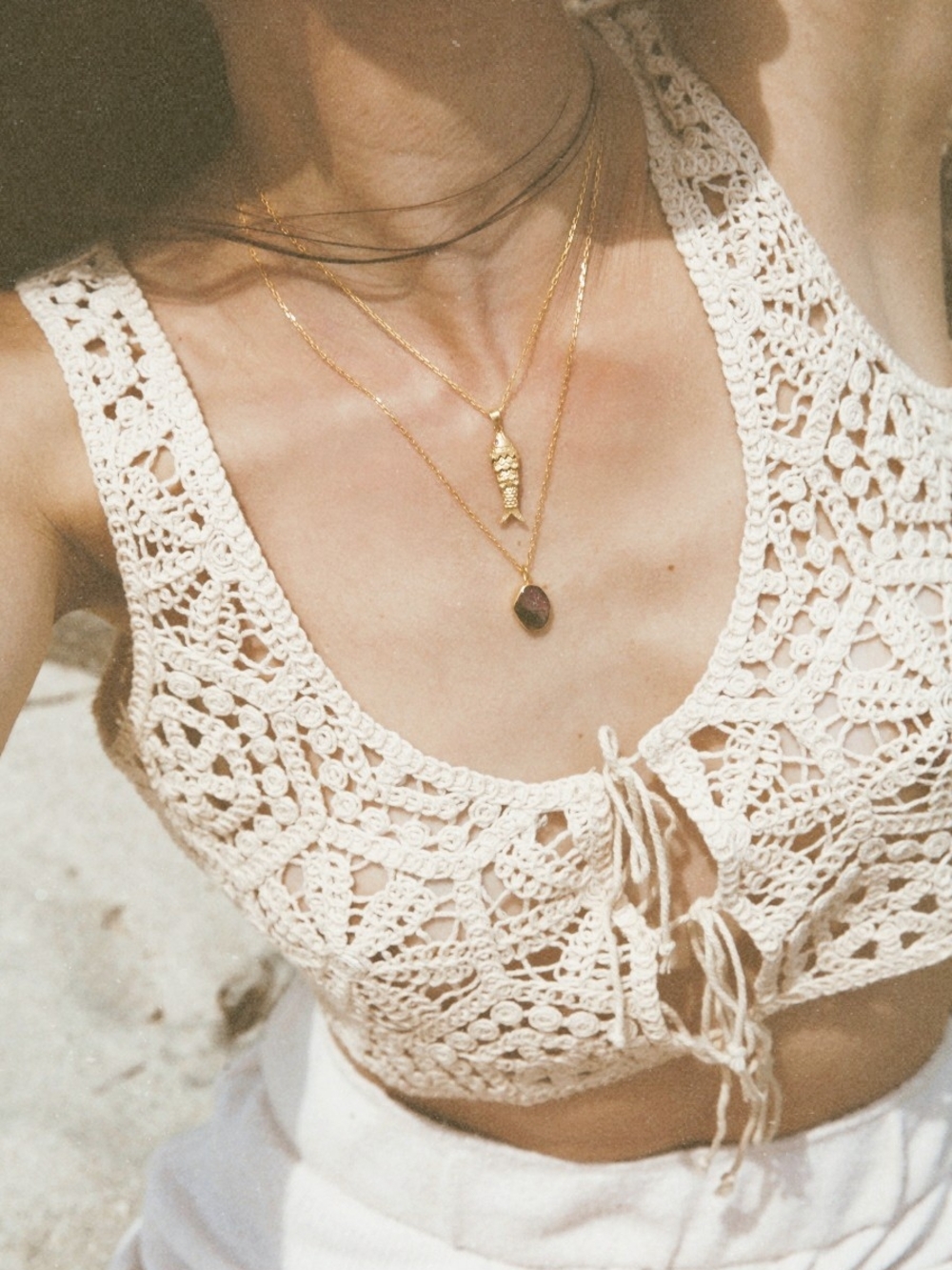 Biography Boho Western Cream Tie Front Sheer Crochet Lace Sleeveless Crop Top